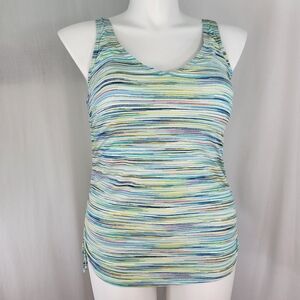 Lands End Swim TANKINI TOP Womens Sz 12 Striped Aqua Blue Yellow Pink Underwire